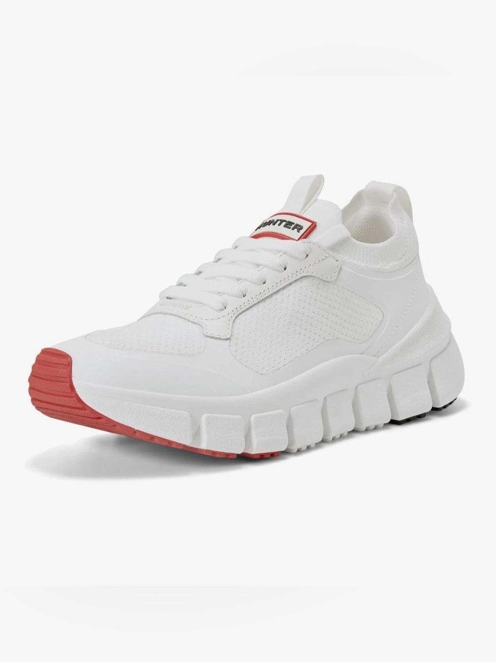 Hunter White Women’s Irena Sneakers with Red Toe and Logo Accent Size 9